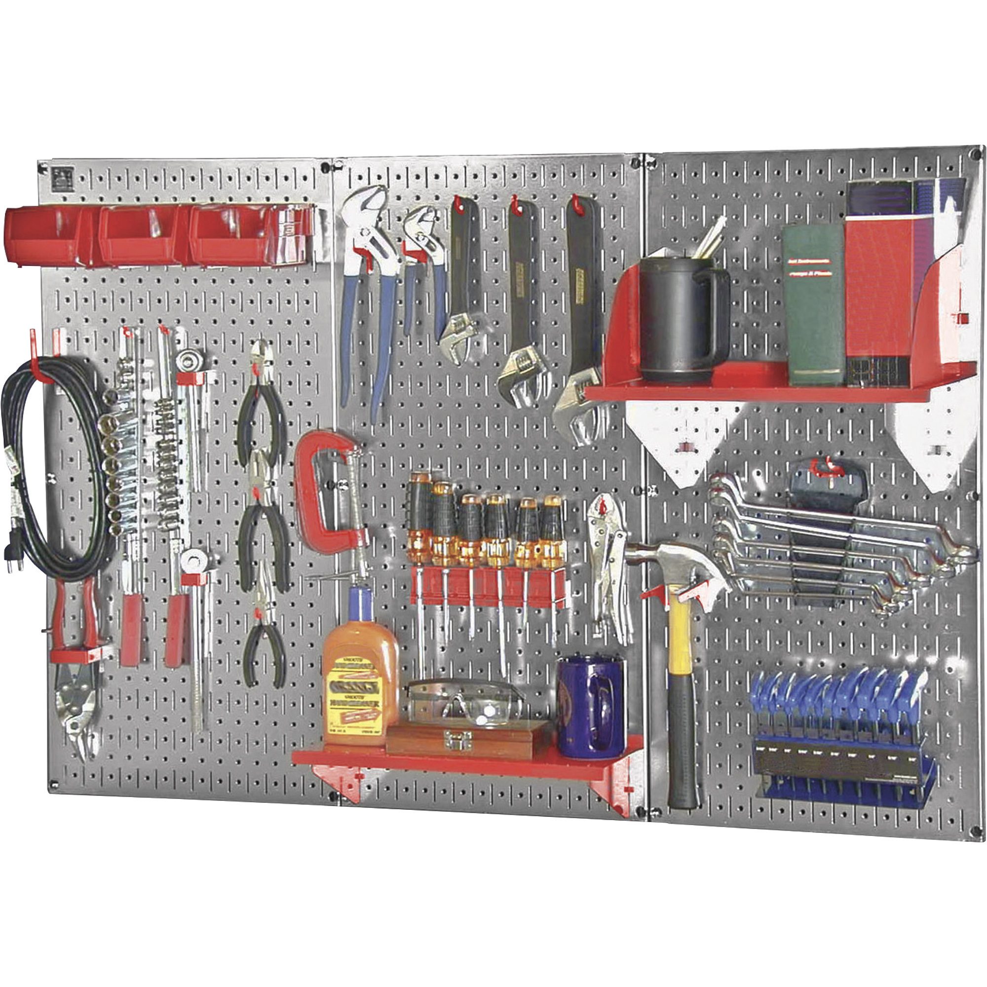 Wall Control Slotted Pegboard Industrial Workstation Accessory Kit, Red, Model# 35-K-WRKRD